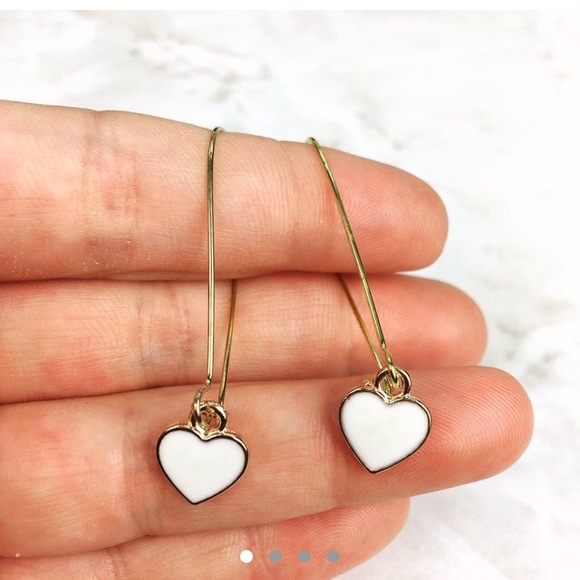 Jewelry - 3/15 Tiny White Heart Dangle Earrings